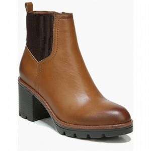 Naturalizer Waterproof Verney Spice Brown Leather Block Heel Ankle Boots 9 NEW